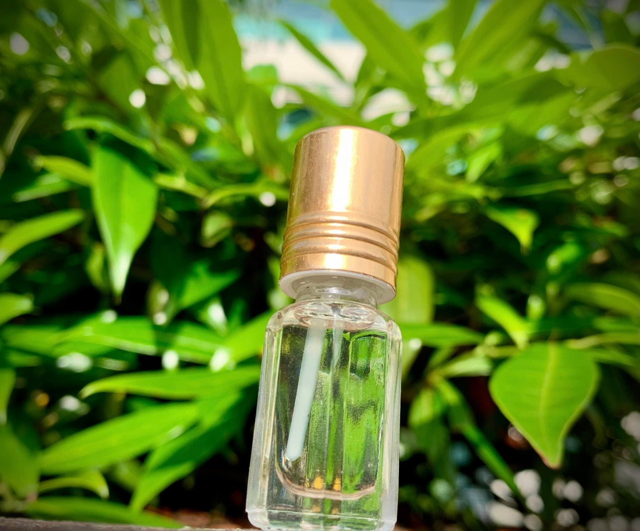 Bottle of Boswellia Sacra Frankincense essential oil on a leaf