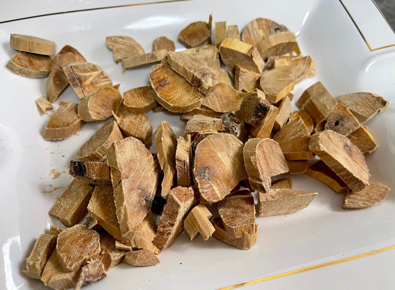 Wild Sandalwood chips on a plate