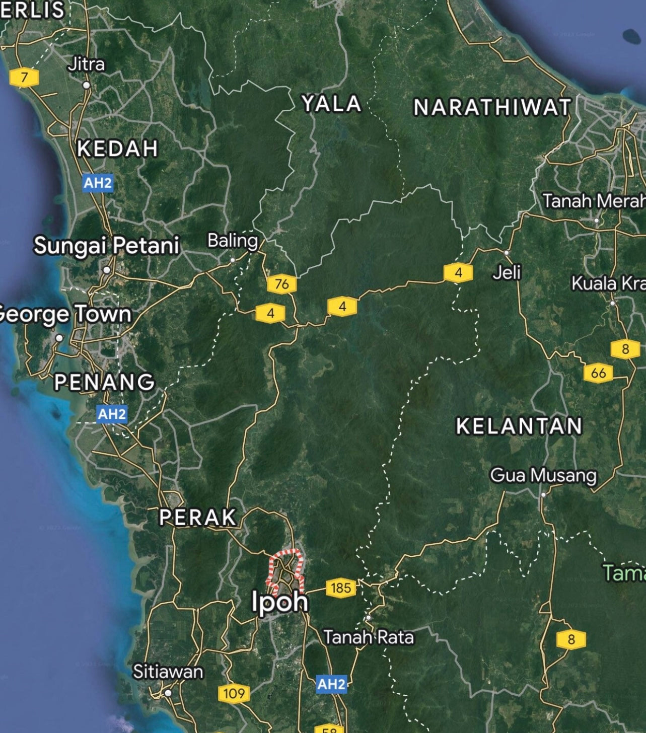 A map showing Ipoh region in Malaysia