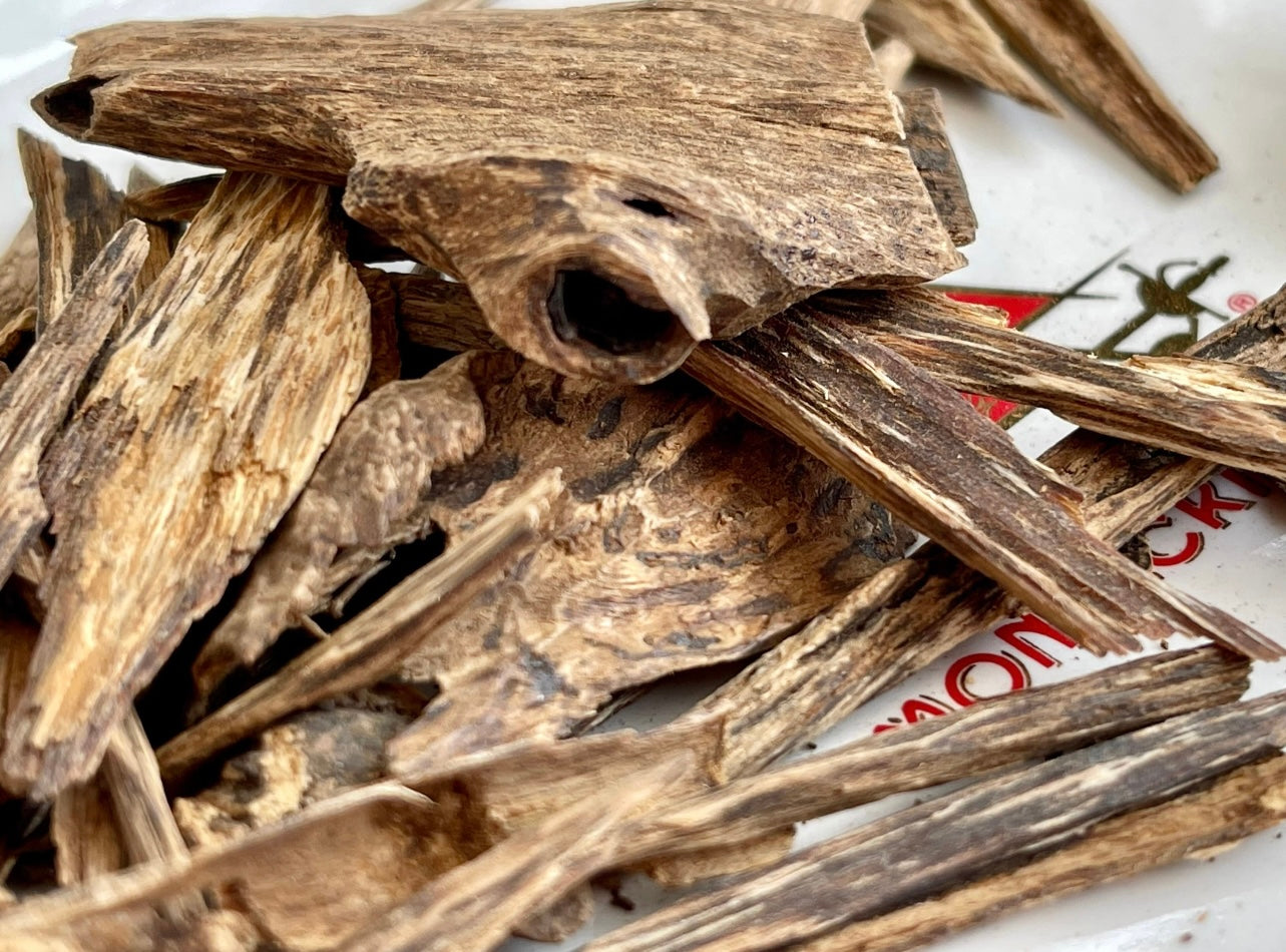 Close up of Sri Lanka Agarwood pieces on a plate