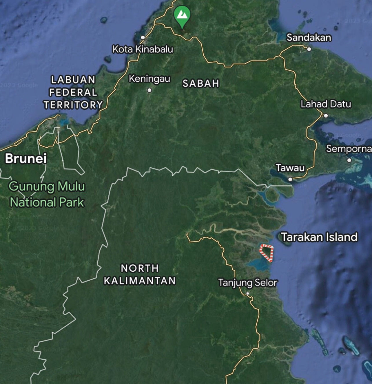 A map of north Kalimantan on Borneo island, Indonesia