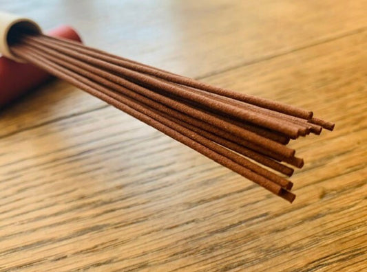 A tube of Hainan rosewood incense sticks on the table