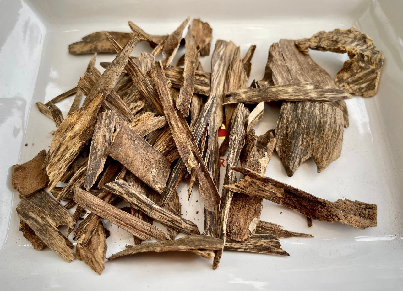 Sinking grade Sri Lankan Agarwood pieces on a plate