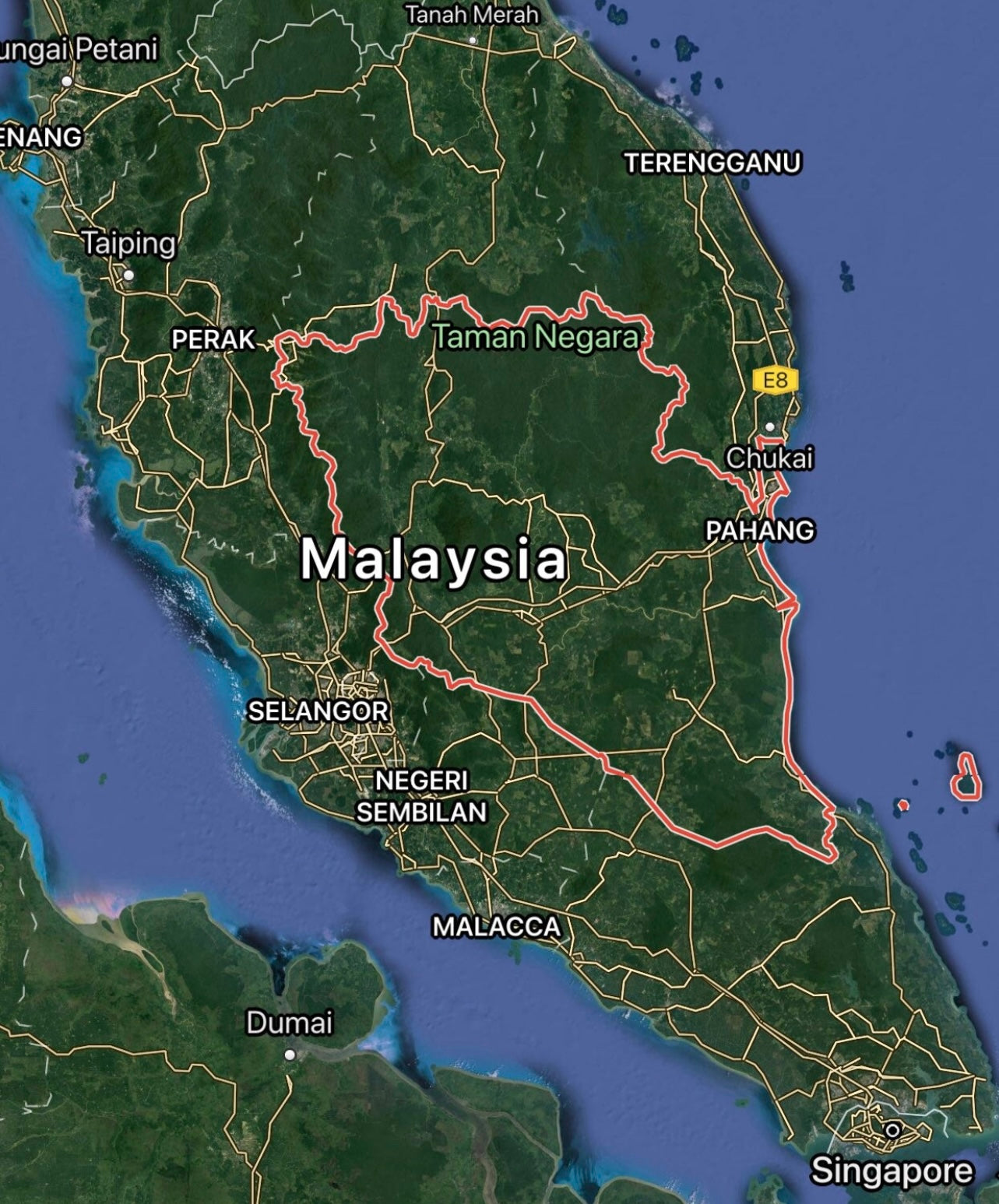 A map of Pahang region in Malaysia