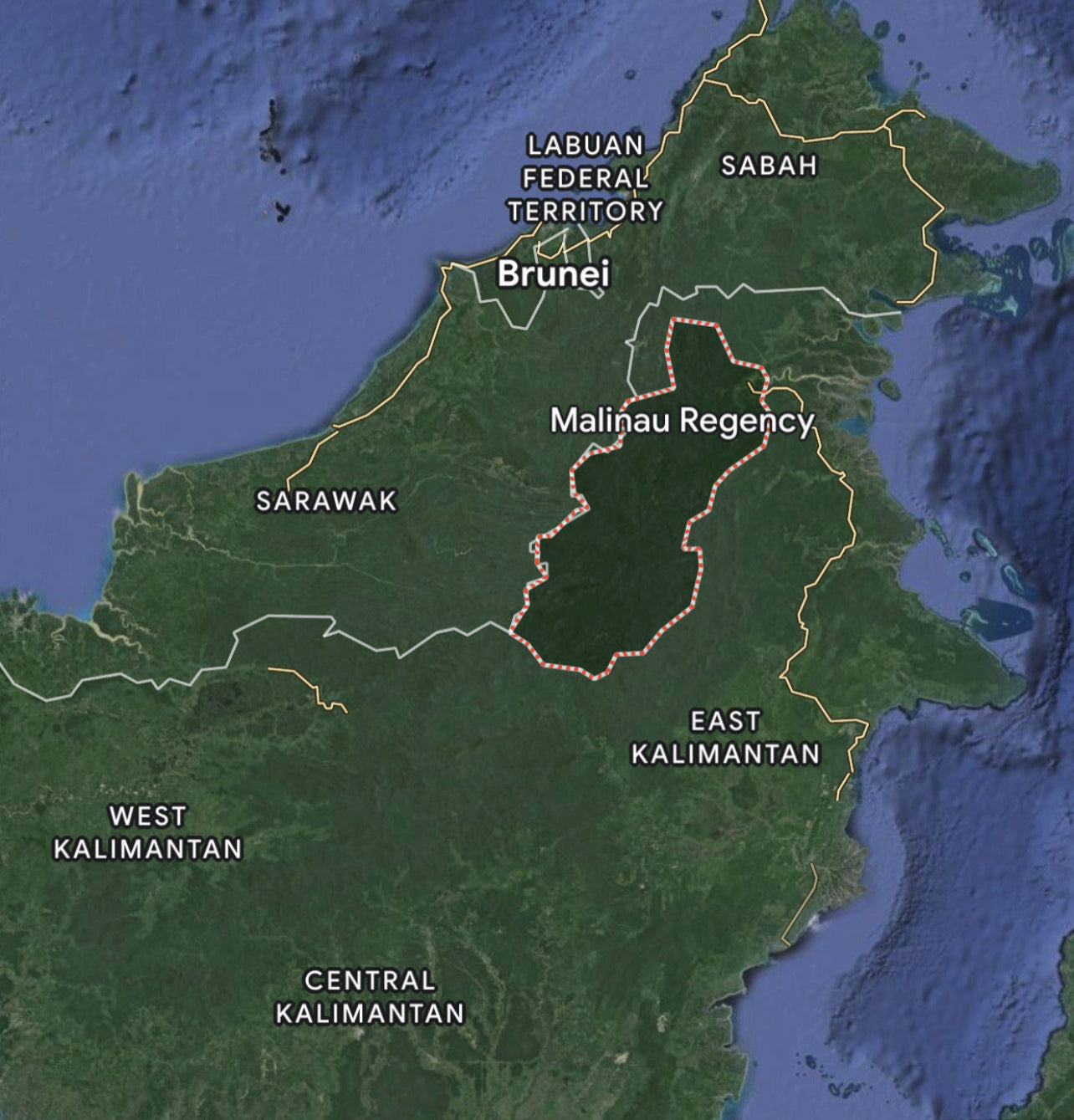 Map of Malinau region on Borneo island 