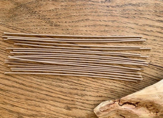 Sticks of artisan Timor sandalwood incense sticks on a table