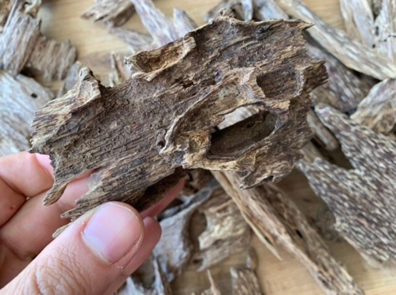 Vietnamese Agarwood chips on a table